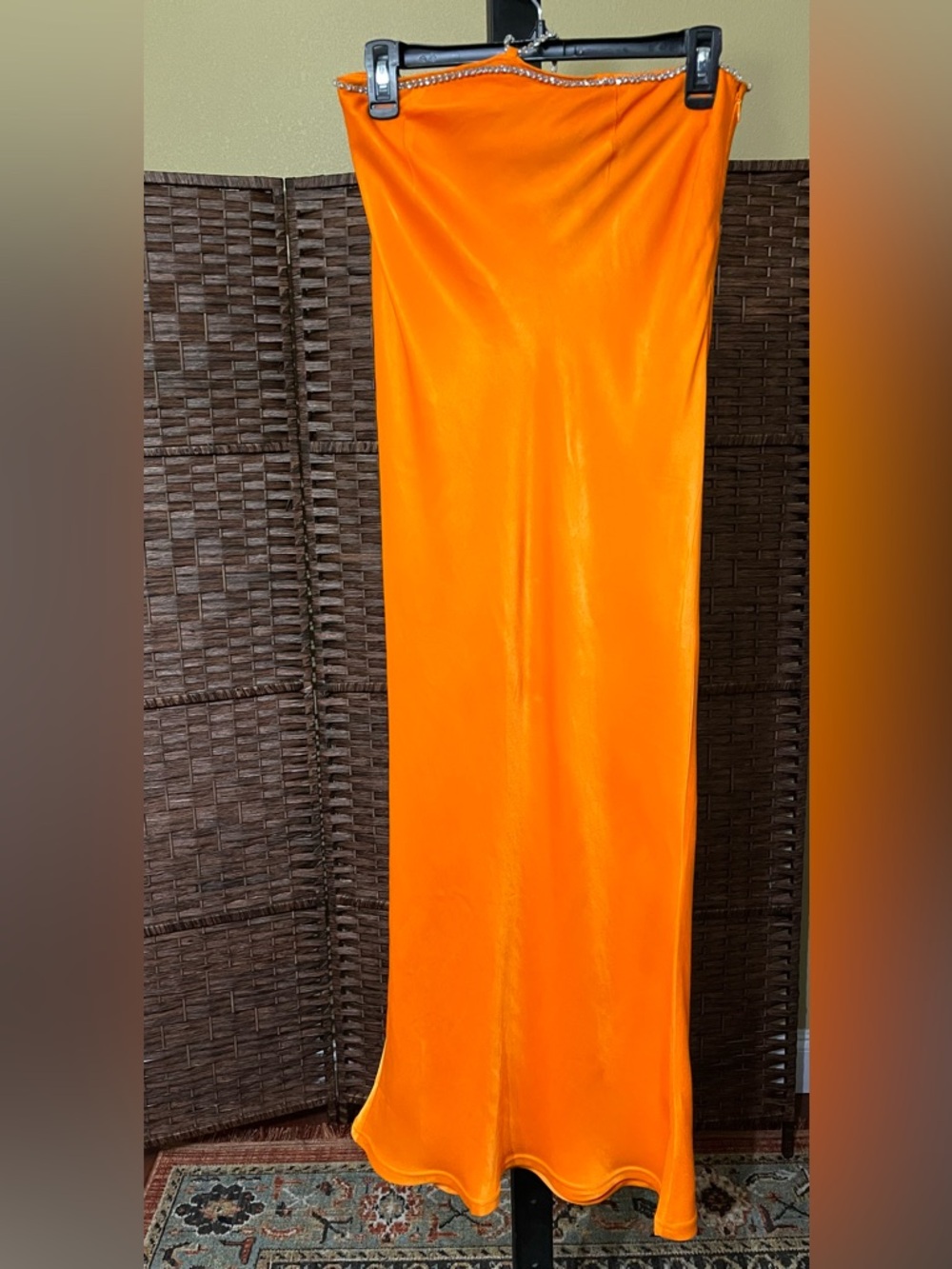 New Meshki Dayana Satin Diamante Skirt Set Mandarin Orange – Size Small - Picture 8 of 16